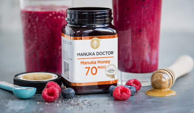 Manuka Honey Smoothie with Chia, Raspberry, Blueberry